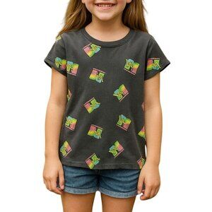 MTV Kids Grey T-Shirt Short Sleeve Neon Colorful Print Size Large (10-12)